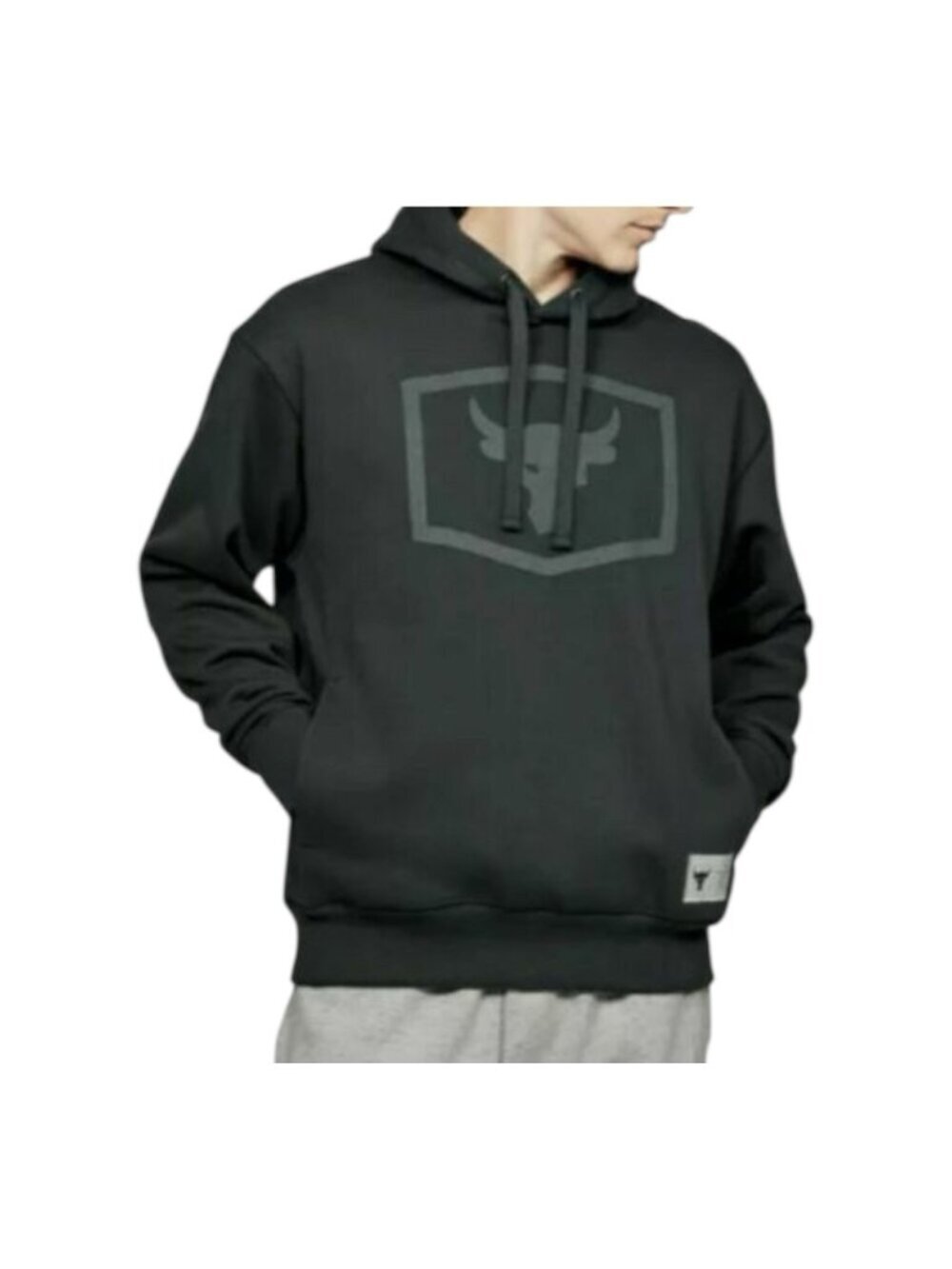 Under Armour Mens Project Rock Hoodie~Size M~Black Grey Logo Sweatshirt L14 42